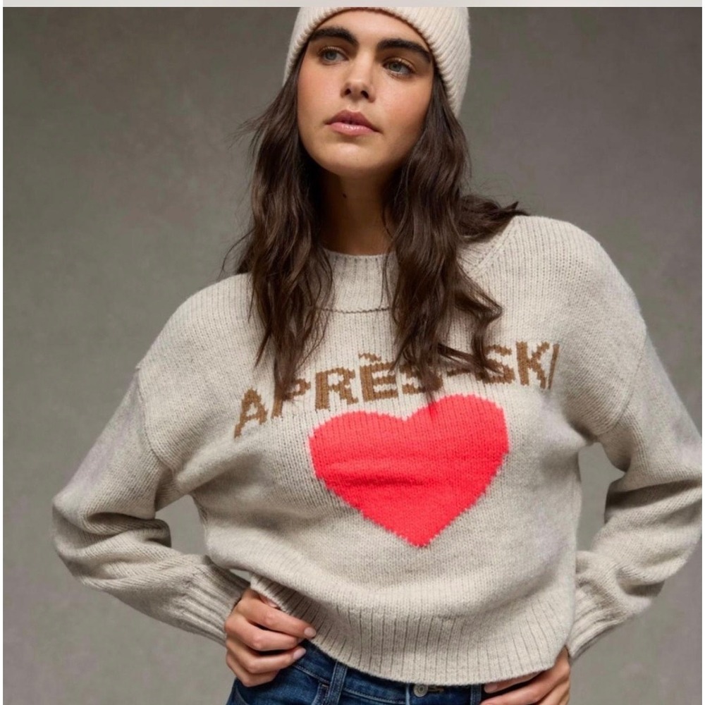 NWT American Eagle Sweater Womens XS Gray Après-Ski Heart Preppy Gorpcore